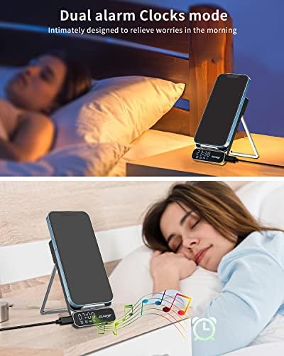 Wireless Charger, 15W Fast Qi Wireless Charging Station for Apple iPhone Samsung, Portable Foldable Android Wireless Cell Phone Charger Stand with Alarm Clock for Multiple Devices Travel - Image 4