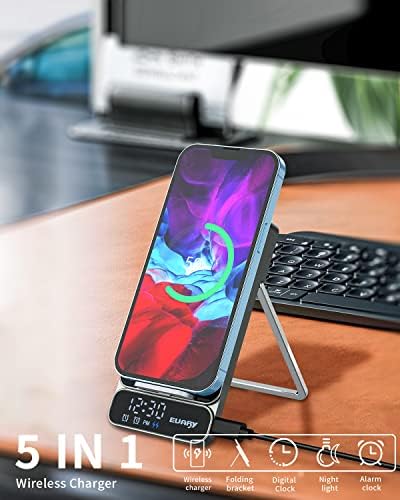 Wireless Charger, 15W Fast Qi Wireless Charging Station for Apple iPhone Samsung, Portable Foldable Android Wireless Cell Phone Charger Stand with Alarm Clock for Multiple Devices Travel - Image 6