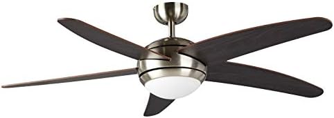 Amazon Basics 52-Inch Ceiling Fan – Includes Integrated Dimmable LED Light Kit and Remote Control – Five Blades, Satin Chrome Finish