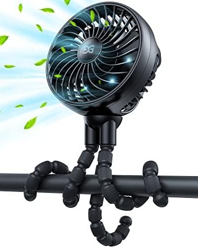 GUSGU Stroller Fan with Flexible Tripod Clip on for Baby, Mini Portable Fan USB Rechargeable Battery Operated, Small Personal Handheld Fan Cooling for Bed, Car Seat, Travel, Camping