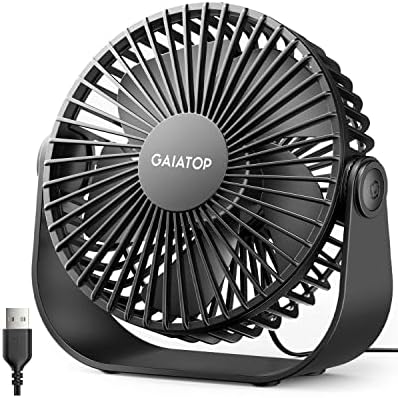 GAIATOP USB Desk Fan, 3 Speeds Portable Small Fan with Strong Airflow, 5.5 Inch Quiet Table Fan, 90° Rotate Personal Cooling Fan For Bedroom Home Office Desktop Travel (Black)