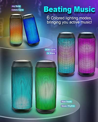 Wireless Bluetooth Speaker - Portable Speaker with 6 LED Light Dynamic Modes, IPX4 Waterproof Loud Bluetooth Speaker, Support TWS Surround Stereo Sound Playing, Lightweight for Party Outdoor Camping - Image 3